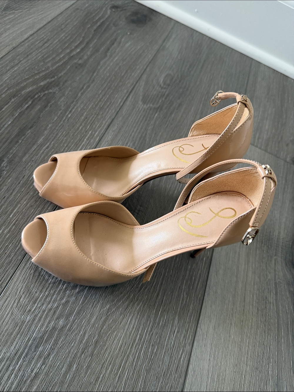 Sam Edelman Nude Peep-Toe Ankle-Strap Heels